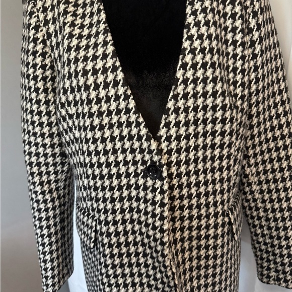 Express Black White Gray Tweed Jacket Blazer Button Jacquard Woven Wool Blend 14 - Picture 2 of 5